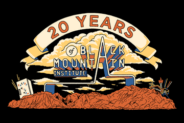 An illustration that reads "20 Years of Black Mountain Institute"