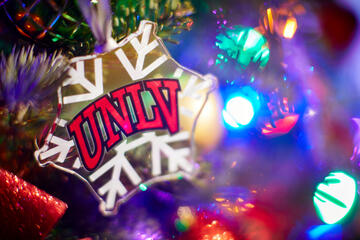 UNLV logo on snowflake ornament