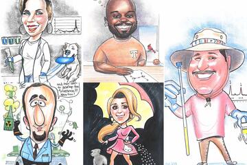 collage if five radiochemistry alum caricatures