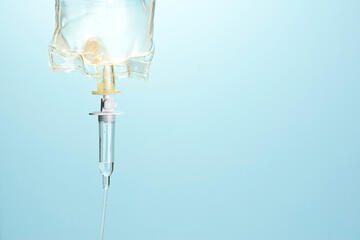 Close up image of a medical IV drip bag