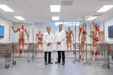 Dr. Aftab Merchant and Owen McCloskey in the school of medicine's prosection lab.