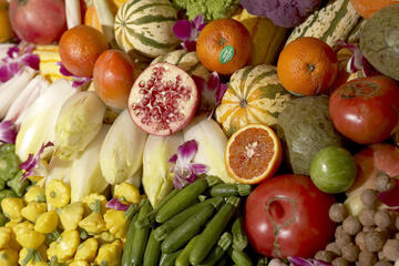 display of fruit and vegetables