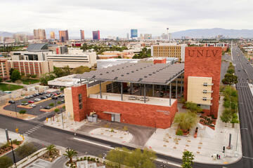 view of UNLV building with city in background