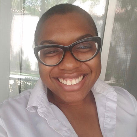 A woman with glasses.