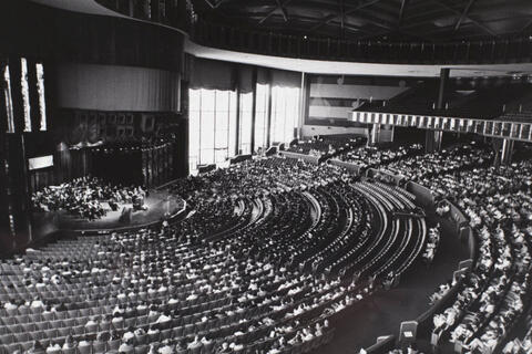 A wide shot of the Aladdin Theatre