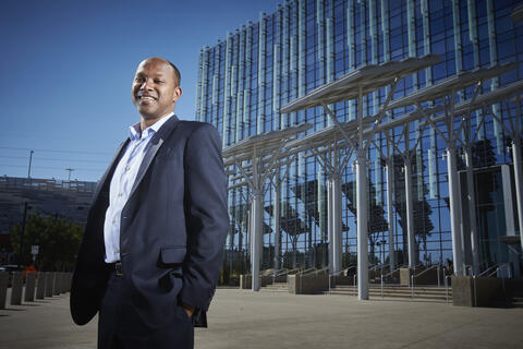man in front of Las Vegas City Hall