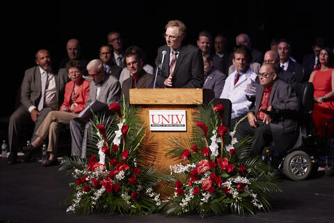 Johan Bester addresses an incoming class