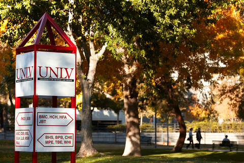 U.N.L.V. sign on academic mall