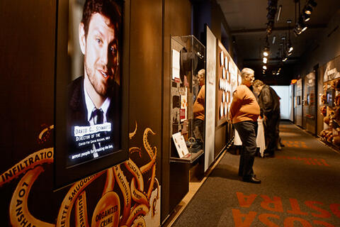 A gallery exhibition featuring David Schwartz, director of the UNLV Center for Gaming Research, appears in videos at National Museum of Organized Crime and Law Enforcement