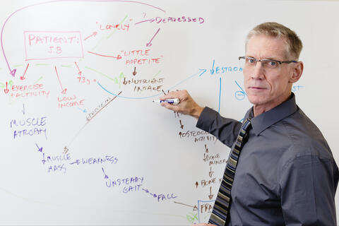 Dr. Stephen Dahlem draws on white board
