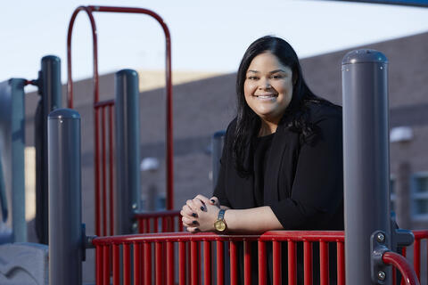 woman posed on playground