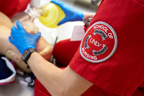nursing student works in a lab