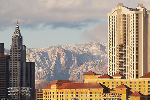 Las Vegas Strip with mountains in the background