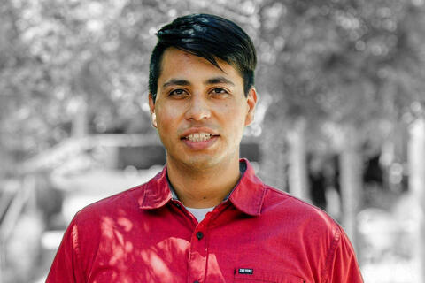 A man in a red shirt