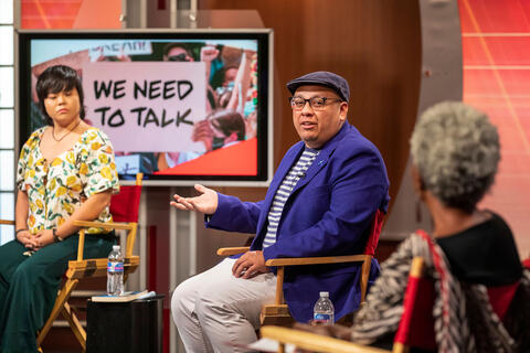 three people in tv studio