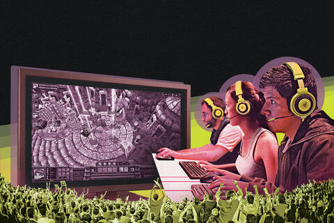 Illustration of several people playing video games