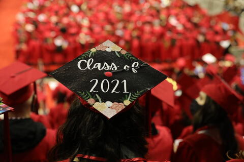 Top of grad cap during Winter 2021 Commencement