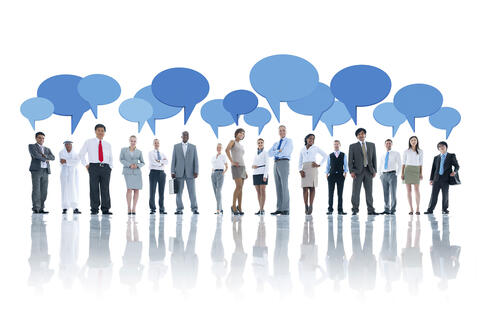 Speech bubbles above people