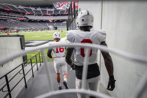U.N.L.V. Football players entering Allegiant Stadium