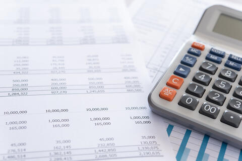 A calculator on a spreadsheet.
