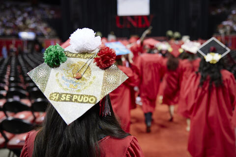 image of graduation cap during commencement ceremony