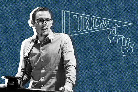 David Wedley speaks with a blue background behind him.