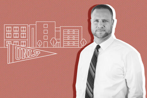 photo illustration of man with UNLV background graphics