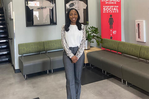 woman posing in lobby