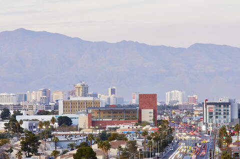 City view with U.N.L.V. campus in foreground