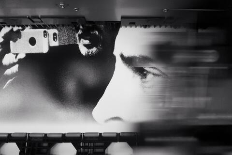 black and white image that shows close up of eyes from side profile