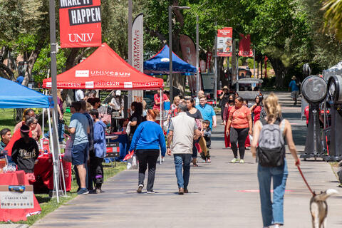 people walking outdoors on UNLV campus