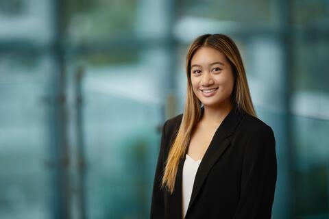 portrait of young female student in business casual outfit