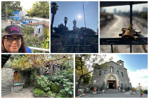 collage of images from Chile including student posing in UNLV hat