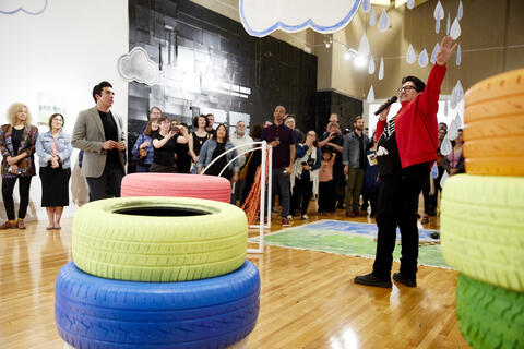 The UNLV community gathers for an an event in the Barrick Art Museum.