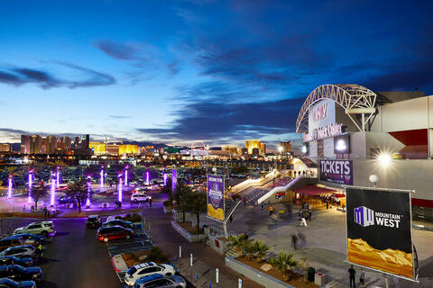 exterior of event center at sunset