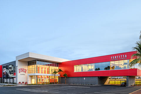 Faraway Shot of Fertitta Football Complex exterior