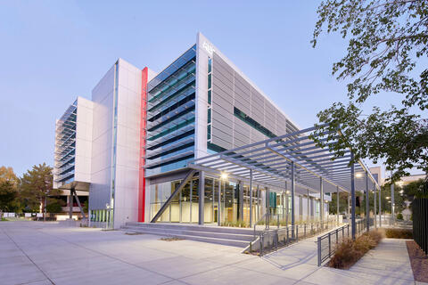 view of a building with lined windows