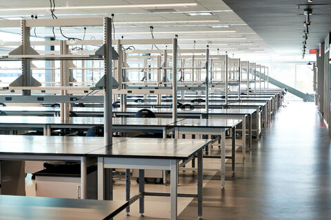 a room with working tables