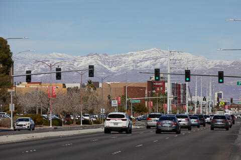 cars on Maryland road next to UNLV campus