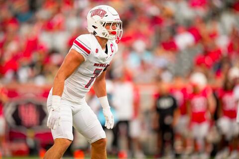 Action shot of UNLV linebacker Jackson Woodard during a game
