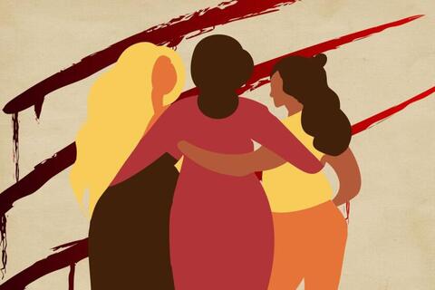 artistic rendering of three individuals