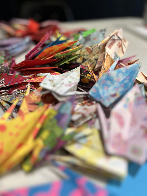 Origami cranes all made with different styles of origami paper