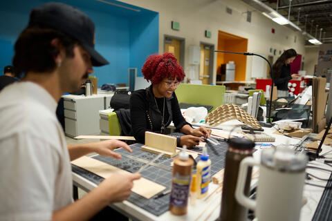 two architecture students working together on a project