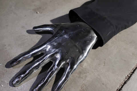 closeup of black latex glove