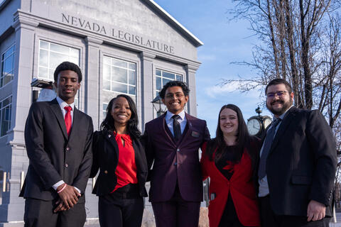 student leaders in front of legislature building