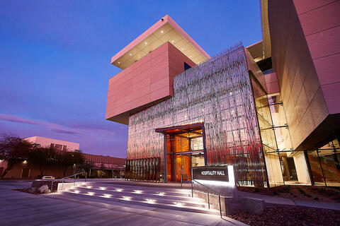 The Hospitality Hall building at dawn