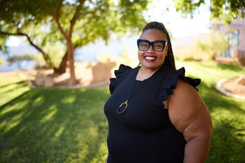 Zarinah Washington in the Student Supportive Services Courtyard