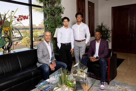 Standing left to right are Justin Manning, Jacinto Alfaro-Martinez, James Sarmiento and Quincy Branch