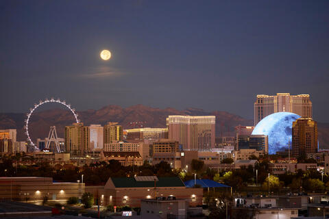 Las Vegas skyline with full moon