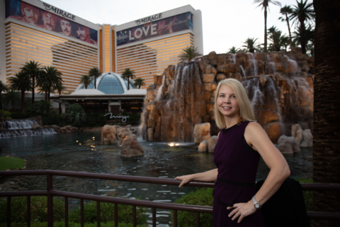 Bobbie Barnes in front of former Mirage hotel